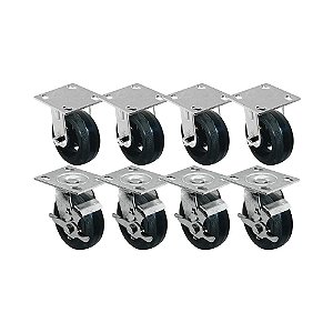 KIT 8 UN RODA RODÍZIO FIXO GIRATÓRIO FREIO BORRACHA 6 POLEGADAS