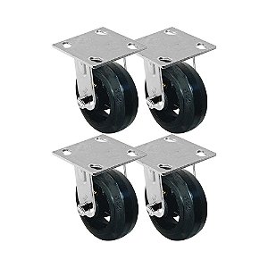 KIT 4 UN RODA RODÍZIO FIXO BORRACHA MOLDADA 6 POLEGADAS