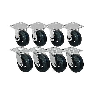 KIT 8 UN RODA RODÍZIO FIXO GIRATÓRIO BORRACHA MOLDADA 5 POL