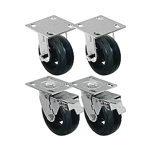 KIT 4 UN RODA RODÍZIO FIXO GIRATÓRIO FREIO TRAVA BORRACHA 5"