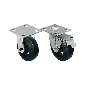 KIT 2 UN RODA RODÍZIO FIXO GIRATÓRIO FREIO TRAVA BORRACHA 5"