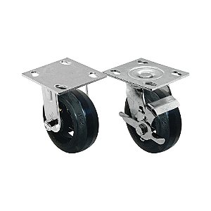 KIT 2 UN RODA RODÍZIO FIXO GIRATÓRIO FREIO BORRACHA 5 POLEGADAS