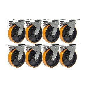 KIT 8X2 UN RODÍZIO GIRATÓRIO TRAVA POLIURETANO FERRO PU 8X2