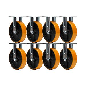 KIT 8 UN RODA RODÍZIO FIXO POLIURETANO MOLDADO FERRO PU 8 PO