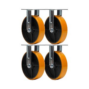 KIT 4 UN RODA RODÍZIO FIXO POLIURETANO MOLDADO FERRO PU 8 PO