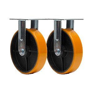 KIT 2 UN RODA RODÍZIO FIXO POLIURETANO MOLDADO FERRO PU 8 PO