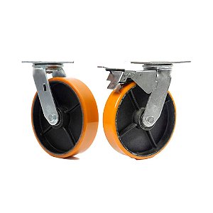 KIT 2 UN RODÍZIO GIRATÓRIO FREIO POLIURETANO FERRO PU 8"