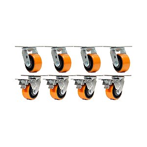 KIT 8 UN RODÍZIO GIRATÓRIO FREIO POLIURETANO FERRO PU 6"