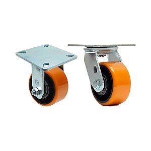 KIT 2 UN RODA RODÍZIO FIXO GIRATÓRIO POLIURETANO FERRO PU 6"