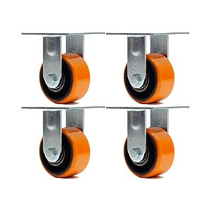 KIT 4 UN RODA RODÍZIO FIXO POLIURETANO MOLDADO FERRO PU 5 PO