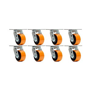 KIT 8 UN RODA RODÍZIO GIRATÓRIO POLIURETANO FERRO PU 3 POLEGADAS