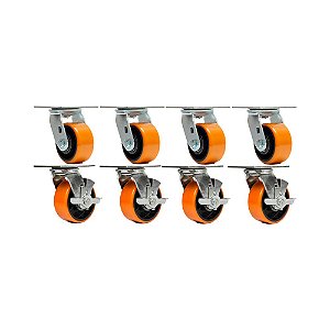 KIT 8 UN RODA RODÍZIO GIRATÓRIO FREIO POLIURETANO FERRO PU 3