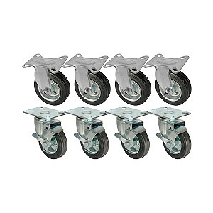 KIT 8 UN RODA RODÍZIO FIXO GIRATÓRIO FREIO BORRACHA MACIÇA 5