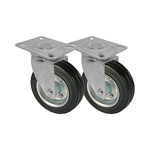 KIT 2 UN RODA RODÍZIO GIRATÓRIO BORRACHA MACIÇA 5 POLEGADAS