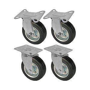 KIT 4 UN RODA RODÍZIO FIXO E GIRATÓRIO BORRACHA MACIÇA 5 POL
