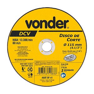 DISCO DE CORTE 115 MM X 1,0 MM X 22,23 MM DCV VONDER
