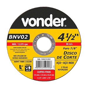DISCO DE CORTE 115 MM X 1,0 MM X 22,23 MM BNV02 VONDER