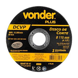DISCO DE CORTE 115 MM X 1,0 MM X 22,23 MM DCV VONDER PLUS
