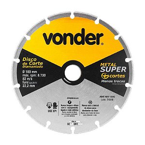 DISCO DE CORTE DIAMANTADO SEGMENTA. 180MM METAL SUPER VONDER