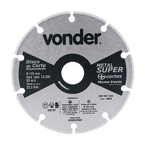 DISCO DE CORTE DIAMANTADO SEGMENTA. 125MM METAL SUPER VONDER