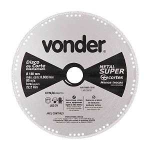 DISCO DE CORTE DIAMANTADO 180MM CONTÍNUO METAL SUPER VONDER