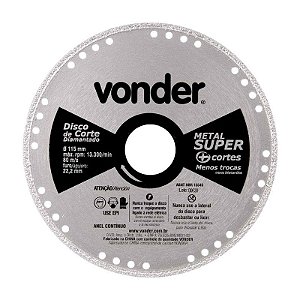 DISCO DE CORTE DIAMANTADO 115MM CONTÍNUO METAL SUPER VONDER