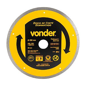 DISCO DE CORTE DIAMANTADO 200MM LISO VONDER