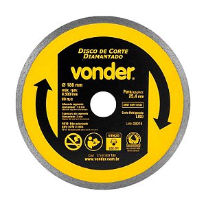DISCO DE CORTE DIAMANTADO 180MM LISO VONDER