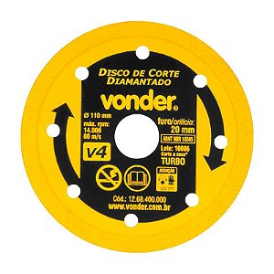 DISCO DE CORTE DIAMANTADO 110MM TURBO V4 VONDER