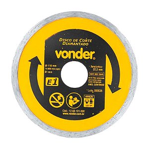 DISCO DE CORTE DIAMANTADO 110MM E1 FURO 22MM VONDER