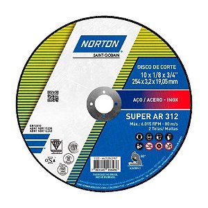 DISCO DE CORTE 254MM X 3,2MM X 19,05MM AR312 NORTON