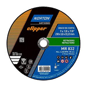 DISCO DE CORTE 230MM X 3,0MM X 22,23MM MR832 NORTON