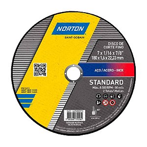 DISCO DE CORTE 180MM X 1,6MM X 22,23MM STANDARD NORTON