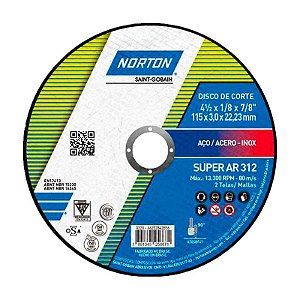 DISCO DE CORTE 115MM X 3,0MM X 22,23MM AR312 NORTON