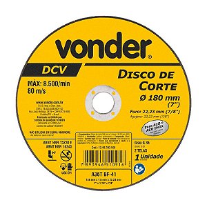 KIT 200 DISCO DE CORTE 180 MM X 1,6 MM X 22,23 MM DCV VONDER