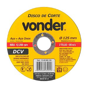 KIT 400 DISCO DE CORTE 125 MM X 1,2 MM X 22,23 MM DCV VONDER