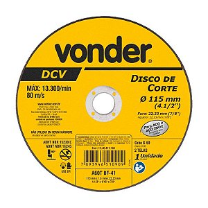 KIT 25 DISCO DE CORTE 115 MM X 1,6 MM X 22,23 MM DCV VONDER