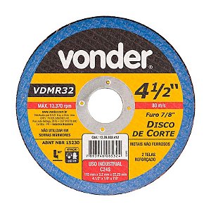 KIT 25 DISCO DE CORTE 115MM X 3,0MM X 22,23MM VDMR32 VONDER