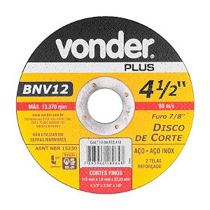 KIT 25 DISCO DE CORTE 115MM X 1,6MM X 22,23MM BNV12 VONDER
