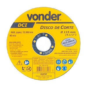 KIT 100 DISCO DE CORTE 115MM X 1,0MM X 22,23MM DCI INOX VOND