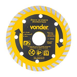 KIT 100 DISCO DE CORTE DIAMANTADO 110MM E2 FURO 22MM VONDER