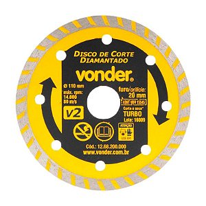 KIT 100 DISCO DE CORTE DIAMANTADO 110MM V2 FURO 20MM VONDER