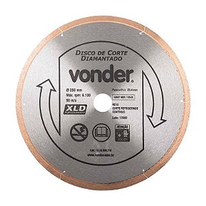 KIT 10 DISCO DE CORTE DIAMANTADO 250MM PORCELANATO VONDER