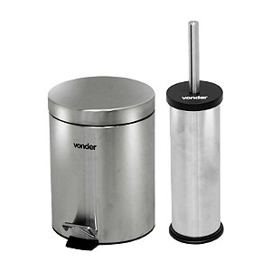 LIXEIRA REDONDA 5 LITROS INOX CINZA COM ESCOVA VONDER