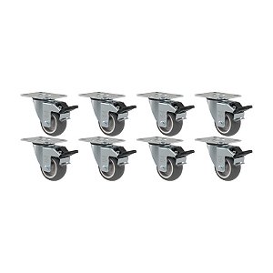 KIT 8 RODÍZIO GIRATÓRIO FREIO PVC CINZA GL 312 BP G SM 60KG
