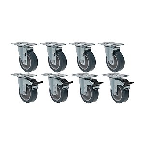 KIT 8 RODÍZIO GIRATÓRIO FREIO PVC CINZA GL 412 BP G SM 65KG
