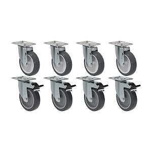 KIT 8 RODÍZIO GIRATÓRIO FREIO PVC CINZA GL 512 BP G SM 75KG