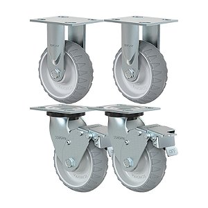 KIT 4 RODÍZIO FIXO GIRATÓRIO FREIO BORRACHA ATÓXICA 62 250KG