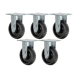 KIT 5 RODÍZIO FIXO BORRACHA ATÓXICA PRETA FS 62 STRE 250KG