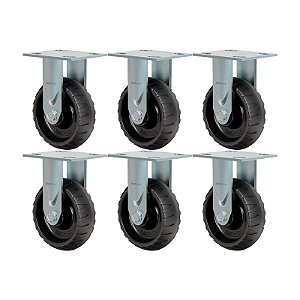 KIT 6 RODÍZIO FIXO BORRACHA ATÓXICA PRETA FS 62 STRE 250KG